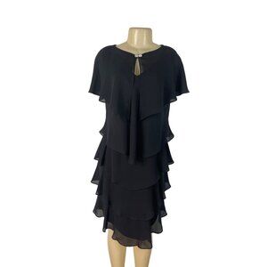 Patra Petite Womens Black Layered Ruffle Sleeveless Dress Cocktail Size 12